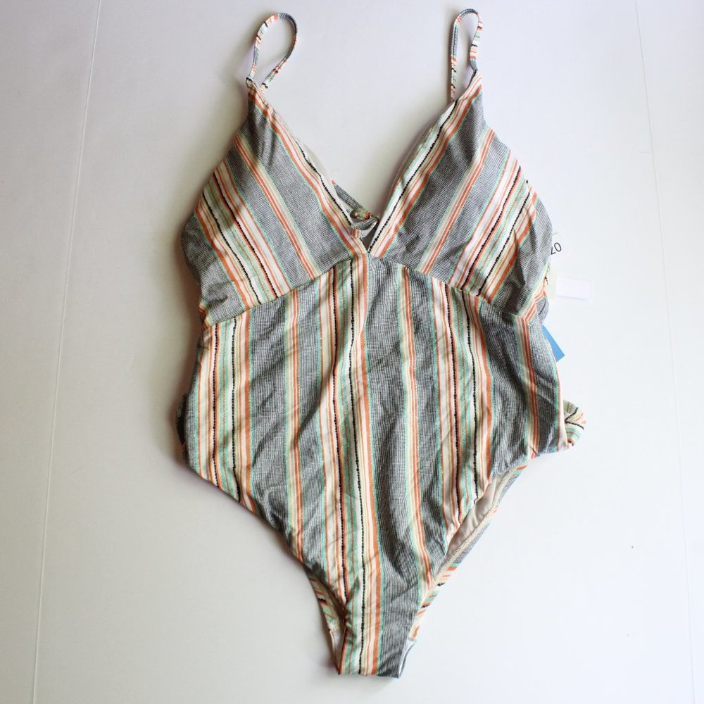 NWT Lucky Brand Cali Casual Stripe Strappy One Piece Swimsuit NEW X-Large XL